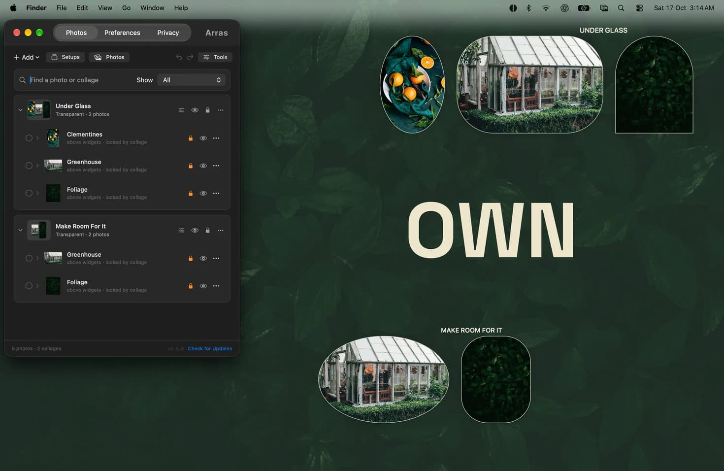 Individually styled rounded, elliptical and arched Arras photos, with collage captions arranged around them on a Mac desktop.