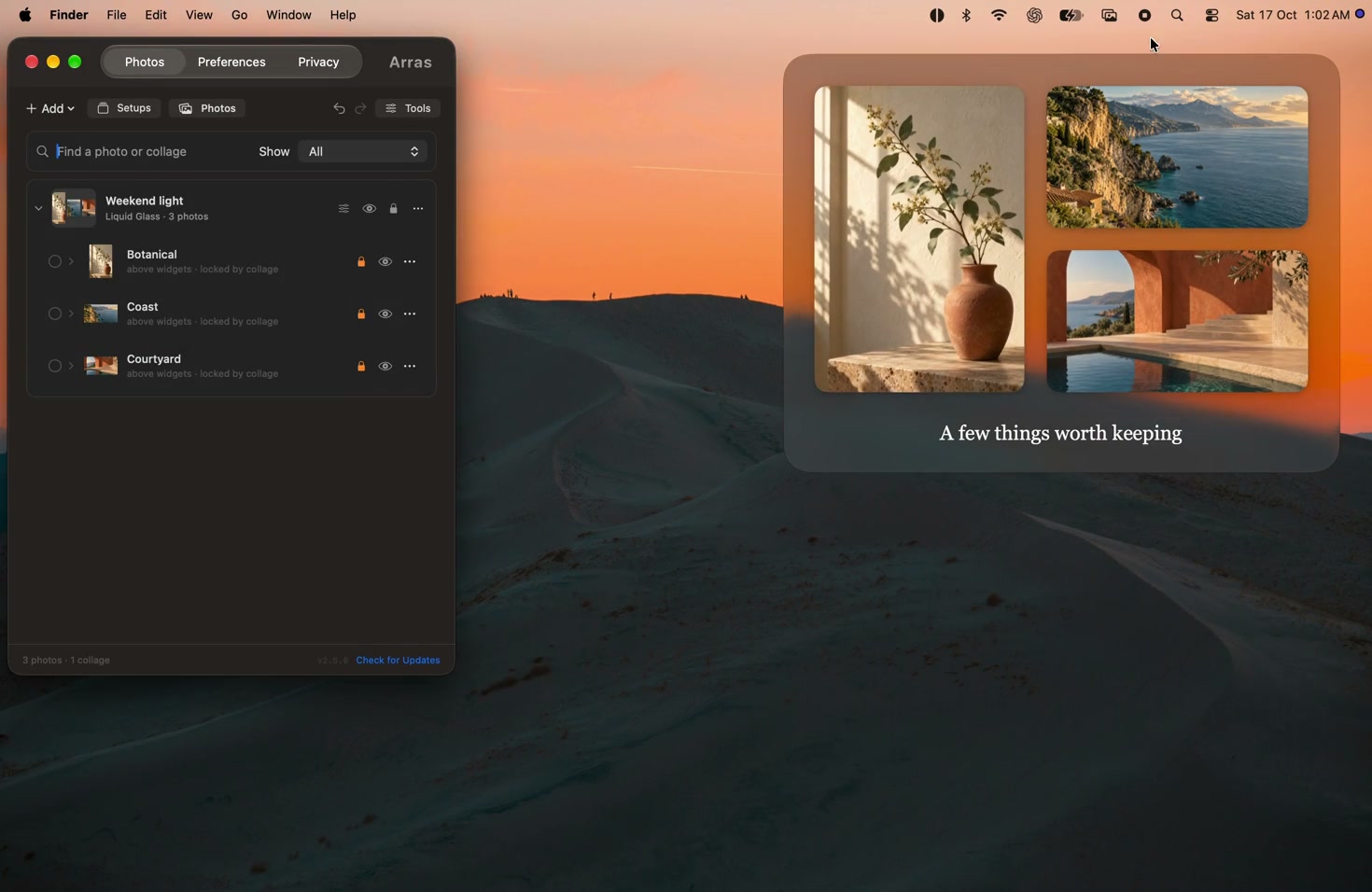 Arras – free photo widgets and editable collages for your Mac desktop